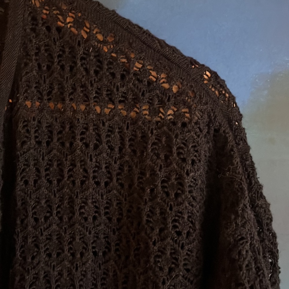 J Jill, black crochet, knit long cardigan - Picture 2 of 5